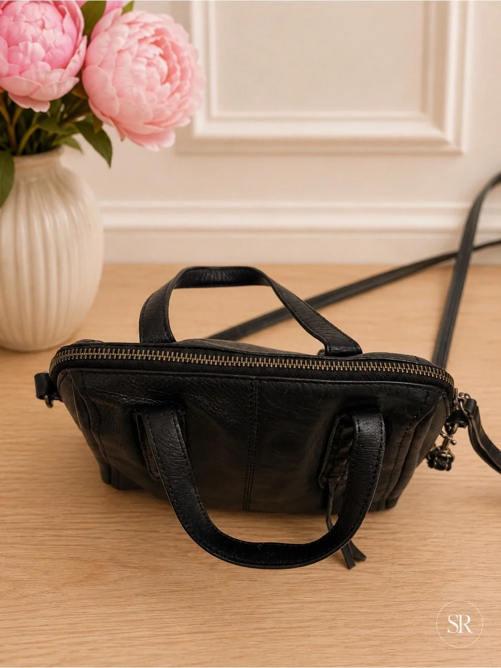 Lucky Brand Amber Black Pebbled Leather Small Satchel Crossbody Bag Purse
